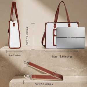 Beige Tan Laptop Tote Canvas Bag