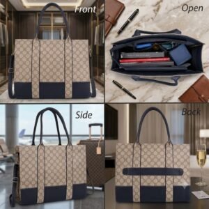 Beige Women’s Office Tote Bag with Padded Laptop Sleeve
