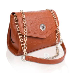 Tan Faux Leather Crocodile Texture Sling Bag