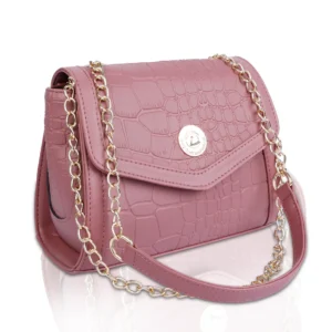 Pink Faux Leather Crocodile Texture Sling Bag