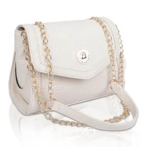 White Faux Leather Crocodile Texture Sling Bag