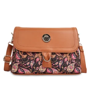 Tan Boho Floral Print Flap Sling Bag for Women
