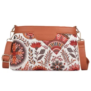 Tan Boho Floral Printed Sling Bags for Women