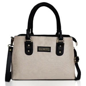 Beige Black Jute Printed Women Hand Bags