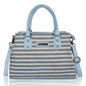 Sky Blue Jute Printed Women Hand Bags