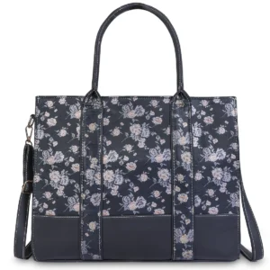 Black Floral Print Laptop Tote Bag