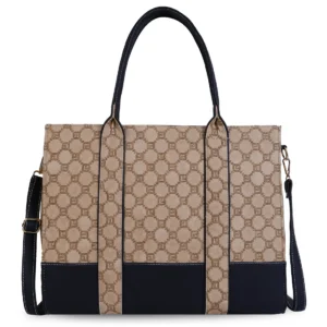 Beige Women’s Office Tote Bag with Padded Laptop Sleeve