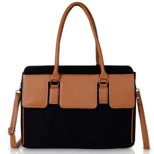 Black Tan Canvas Laptop Bags for Women