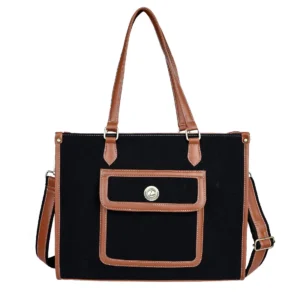 Tan Black Laptop Tote Canvas Bag