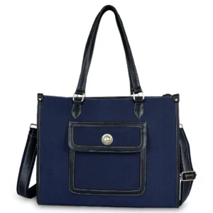 Blue Black Laptop Tote Canvas Bag
