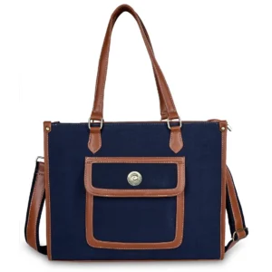 Blue Tan Laptop Tote Canvas Bag