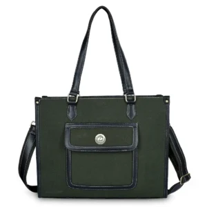 Green Black Laptop Tote Canvas Bag