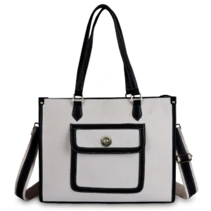 White Black Laptop Tote Canvas Bag