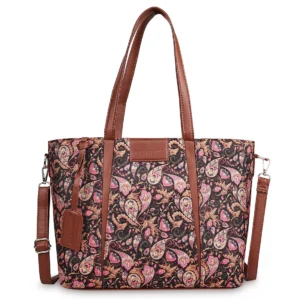 Brown Boho Floral Print Tote Handbag for Women
