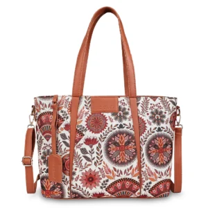 Tan Boho Floral Print Tote Handbag for Women