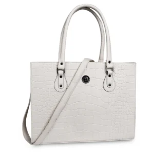 White Croco Laptop Bag for Women - Fits 15 Inch Laptop & Daily Essentials