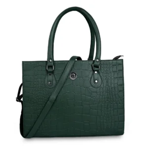 Green Croco Laptop Bag for Women - Fits 15 Inch Laptop & Daily Essentials