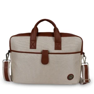 Beige Jute Leather Briefcase for Men And Women