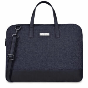 Navy Blue Urban Denim Laptop Bag with Black PU Leather Trim