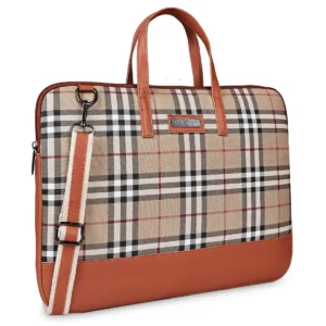 Tan Grid Pattern Laptop Sleeve Bag