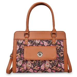 Tan FloraLeaf Satchel with Paisley Print Handbag